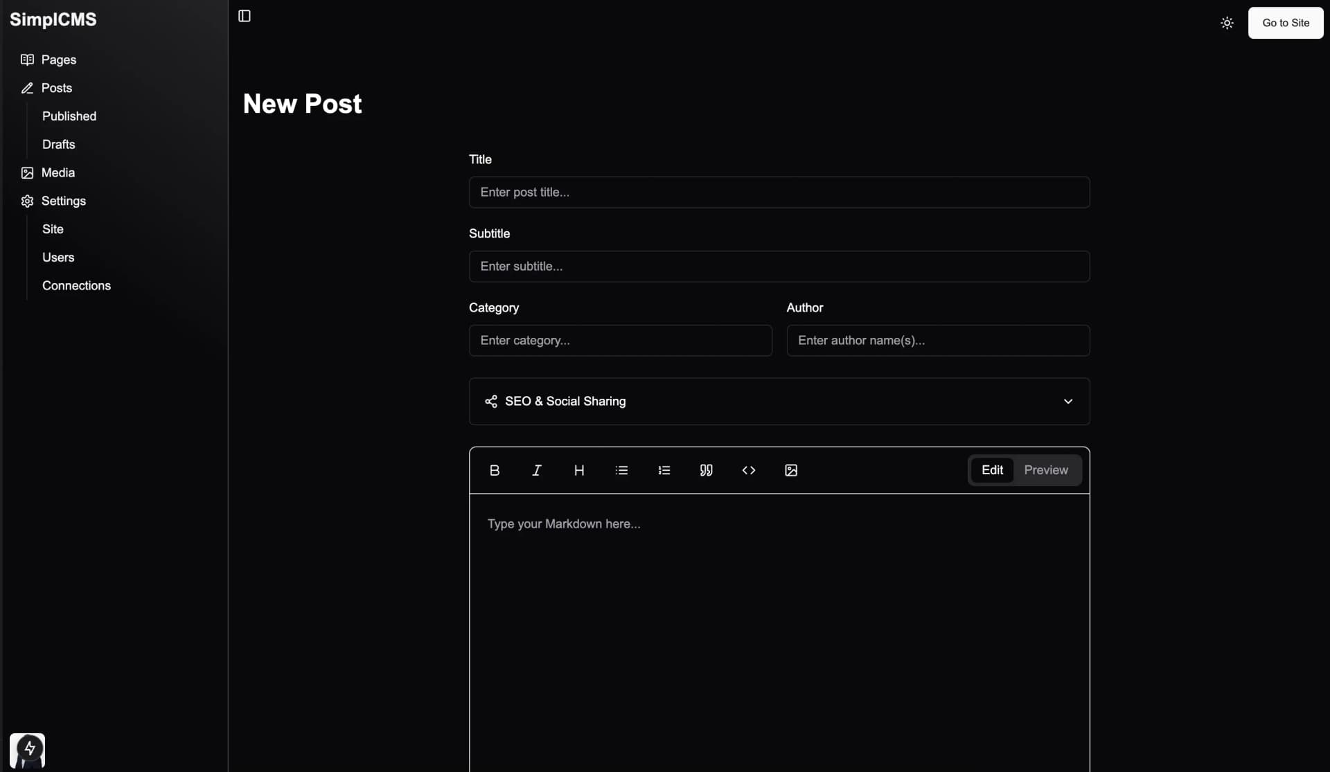 SimplCMS dashboard interface